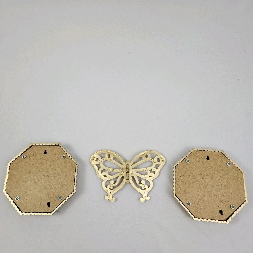Vintage Butterfly Mirror Wall Decor Set of 3 Gold Rattan Look 1978 Syroco